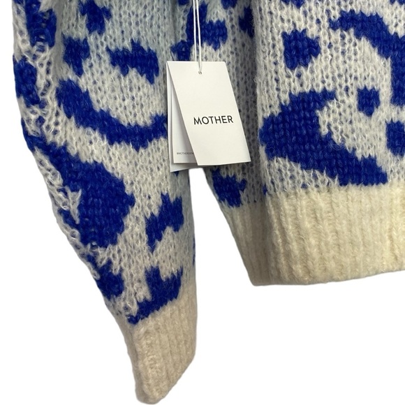 Mother Feline Friends Sweater Alpaca Crop Jumper Blue White - Picture 5 of 14